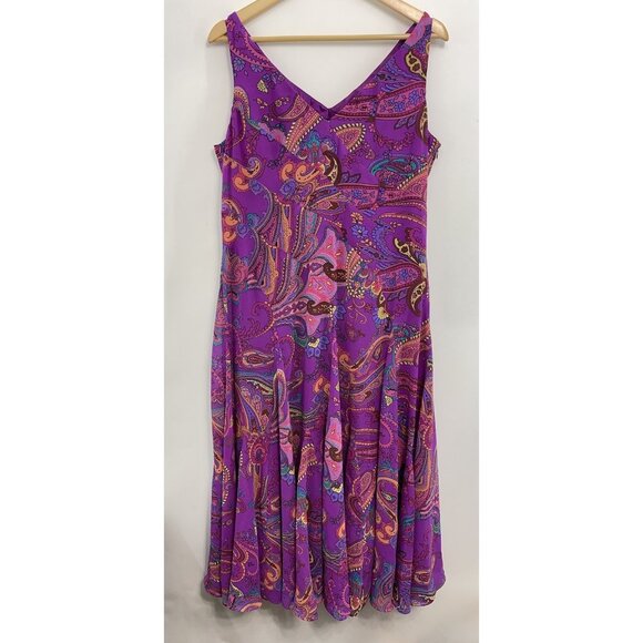 Jones New York Midi Dress Fit & Flare Patchwork Sleeveless Paisley Purple 14 - Picture 2 of 8